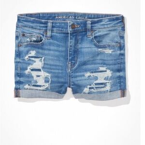 A&E High Waisted Denim Shorts Mid Wash Ripped